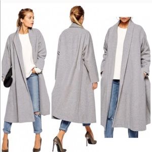 Grey open front overcoat